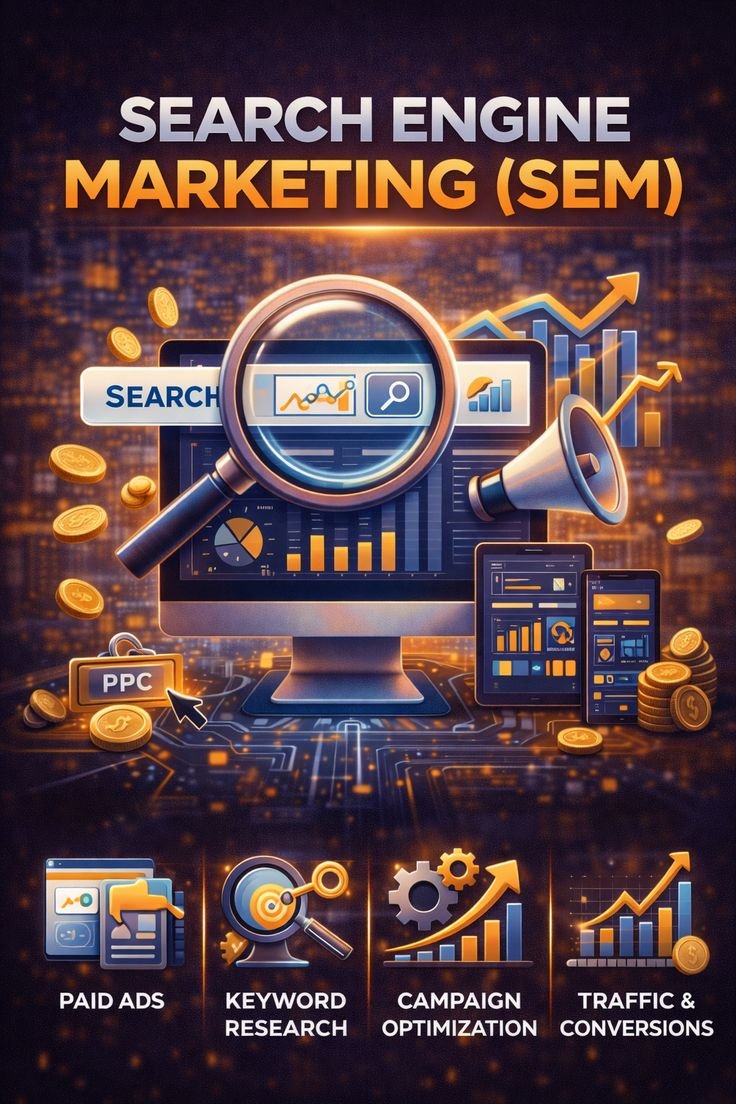 Search Engine Marketing (SEM) services with Google Ads, PPC campaign management, and business growth strategies.